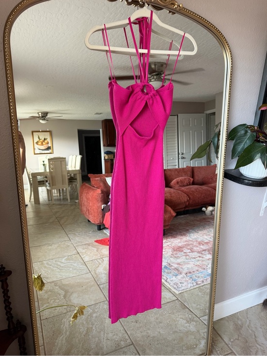 Juniper Blu Dresses & Skirts - Bold Fuchsia Halter Maxi Dress with Ring Detail